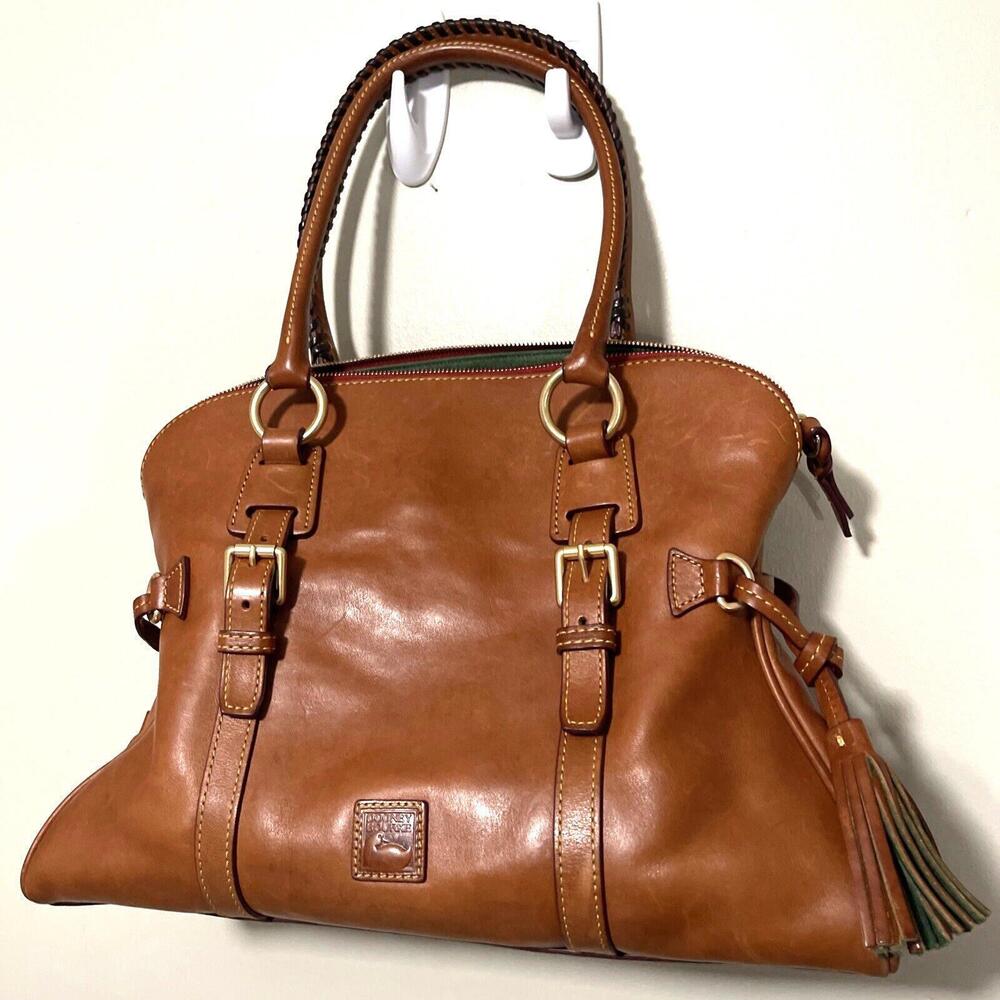 Dooney & Bourke Florentine Leather Domed Buckle Purse Satchel Natural, Dust Bag - Picture 2 of 12